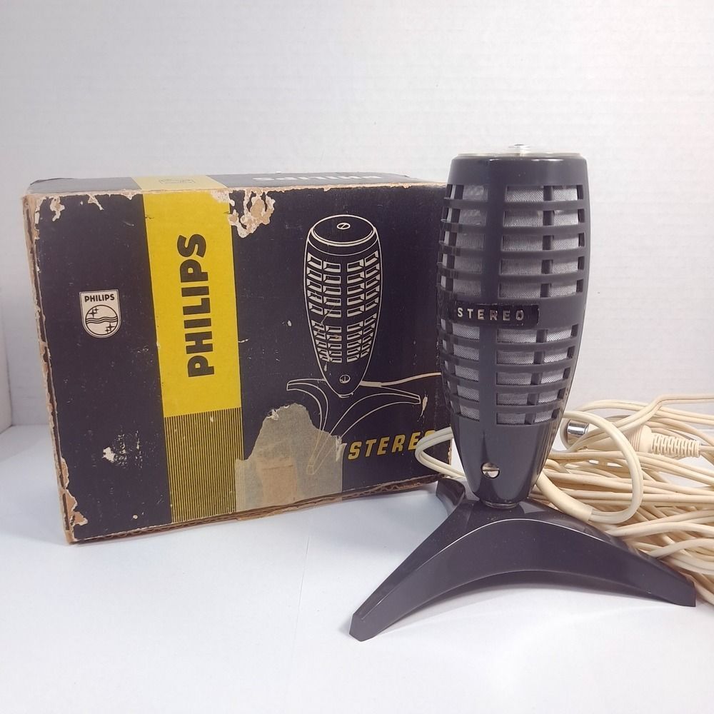 Vintage Philips EL 3784/00 Microphone Mid Century Space Age Rocket Stereo grey